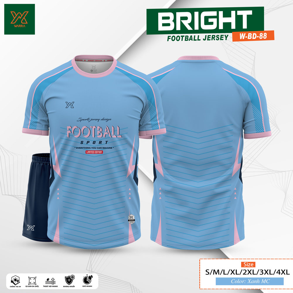 Áo bóng đá Bright W-BD-88 màu xanh MC phối hồng pastel