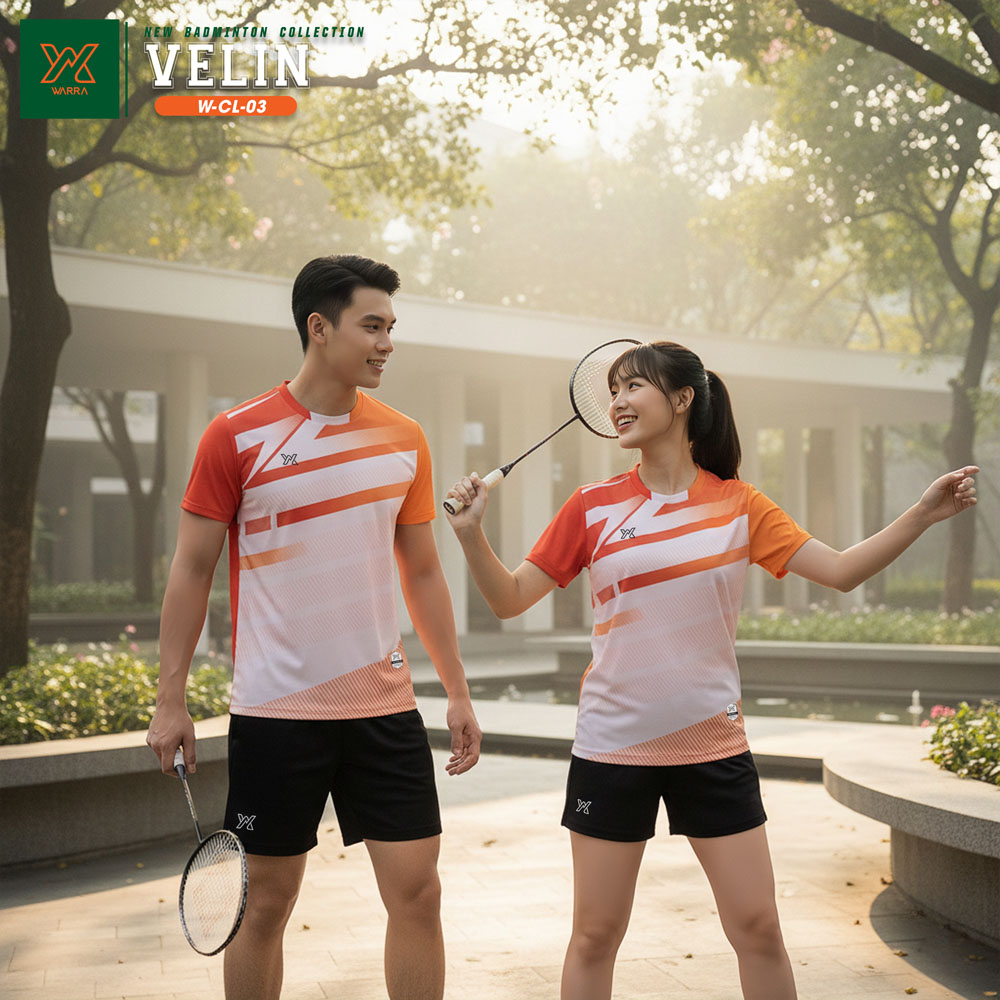 Bộ quần áo cầu lông VEERIN W-CL-03 màu trắng cam đỏ thiết kế thể thao
