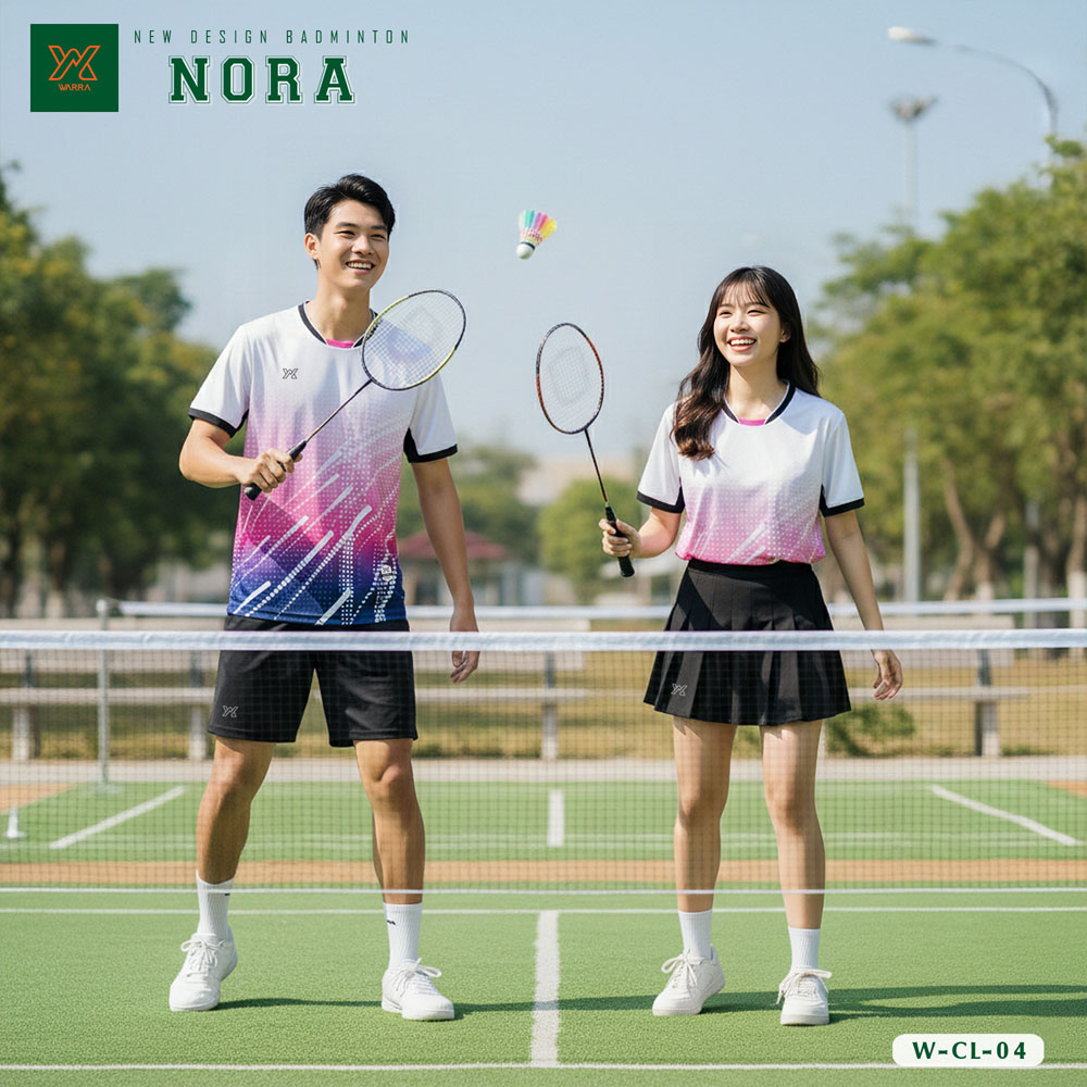 Áo cầu lông Yaka Nora W-CL-04 màu trắng họa tiết tím hồng