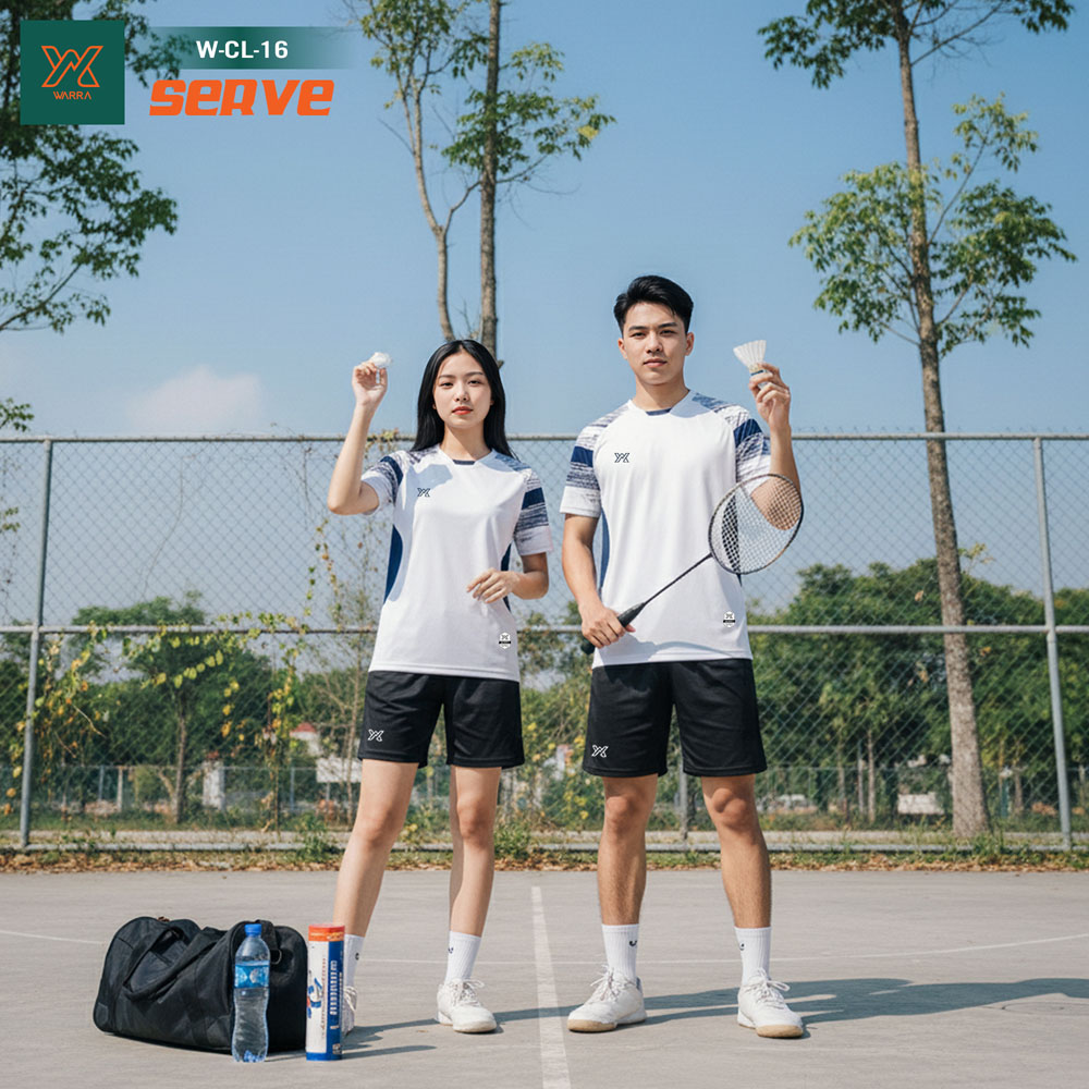 Áo Cầu Lông W-CL-16 Trắng phối màu xanh navy