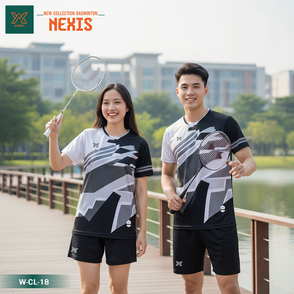 Áo cầu lông NEXIS phối màu đen trắng xám unisex
