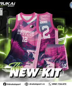 Áo Bóng Rổ Không Tay Màu Hồng Tím Xanh 3D Phối Hy Lạp – Mẫu 09