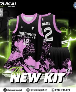 Áo Đấu Memphis Grizzlies Đen Tím Pastel - Thiết Kế Sóng Nhật
