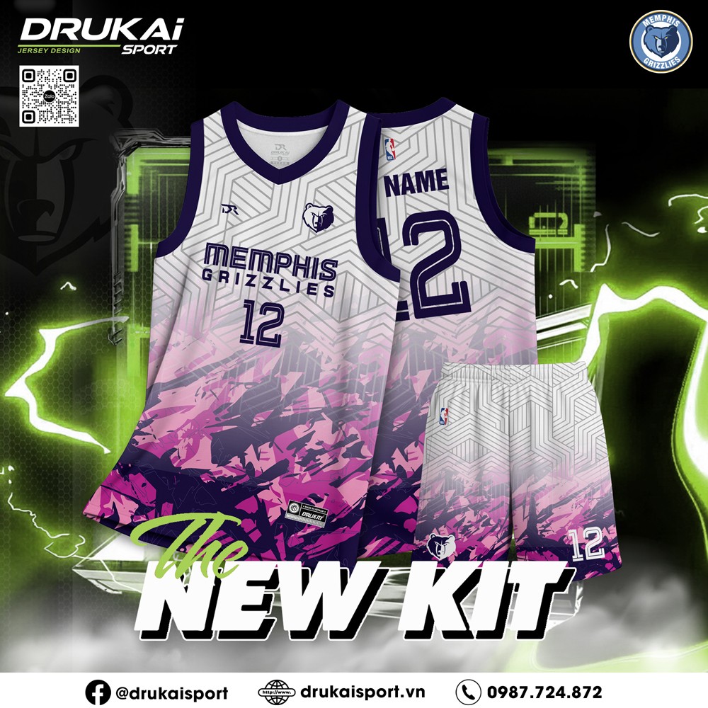 Đồng phục thể thao Memphis Grizzlies màu tím trắng hồng neon mẫu 11