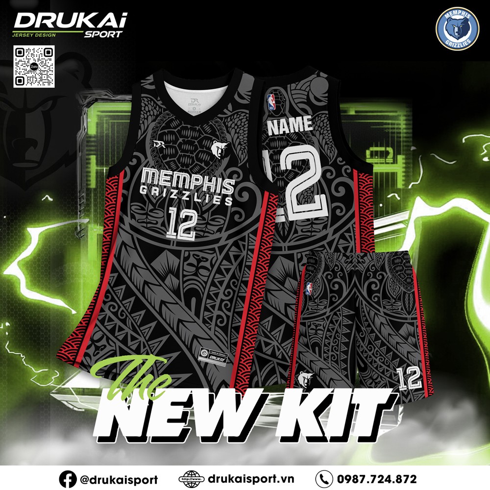 Bộ Kit Thể Thao Màu Đen Họa Tiết Tribal Viền Đỏ - Mẫu 16