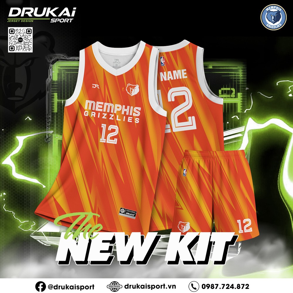 Đồng phục bóng rổ Memphis Grizzlies màu cam năng động mẫu 19