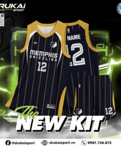 Bộ quần áo bóng rổ xanh navy viền vàng Memphis Grizzlies - Mẫu 20