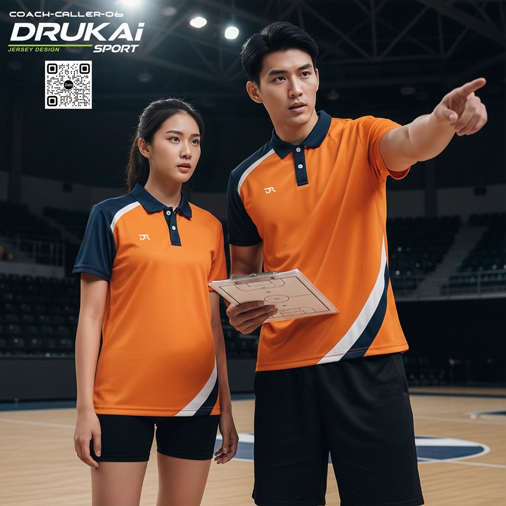 Áo đồng phục thể thao CALLER-06 màu cam phối navy trắng - Drukai Sport