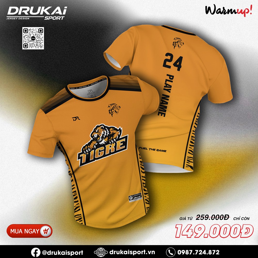 Áo thun thể thao DRUKAI TIGRE cam vàng sọc hổ