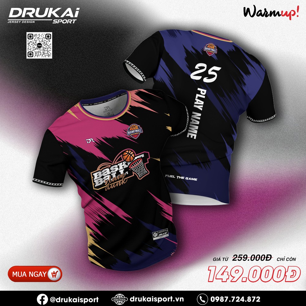 Áo bóng rổ đen phối họa tiết brushstroke màu hồng, vàng kim - Mẫu 10