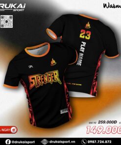 Áo Thể Thao Nam Đen Viền Cam Đỏ STRONGER - Mẫu 13