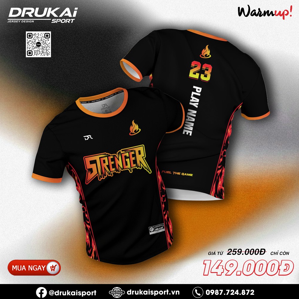Áo thể thao nam đen viền cam đỏ chữ STRONGER - Mẫu 13