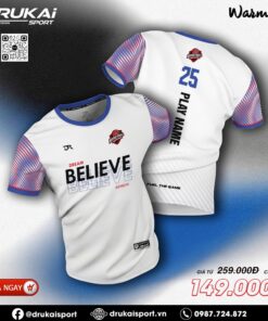 Áo Thể Thao DRUKAI SPORT Trắng - BELIEVE Sọc Xanh Đỏ