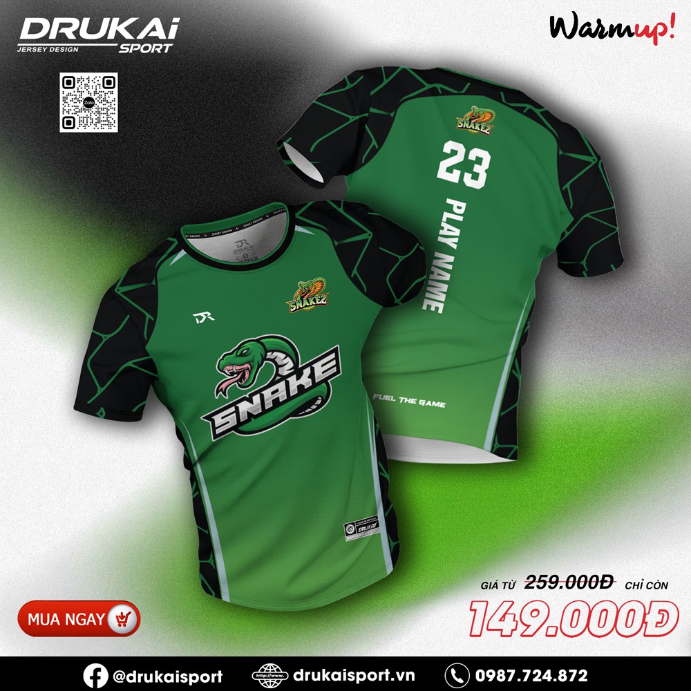 Áo thể thao Snake màu xanh lá với chi tiết vẩy rắn đen nổi bật