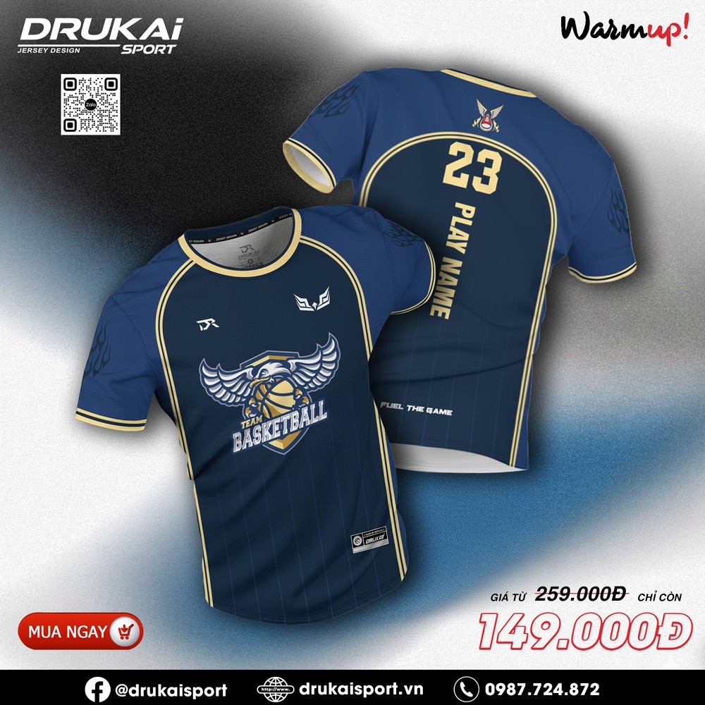 Áo bóng rổ nam xanh navy viền vàng - Drukai Sport mẫu 17
