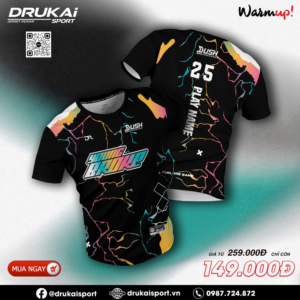 Áo thể thao đen tia sét neon Drukai Sport Mẫu 19