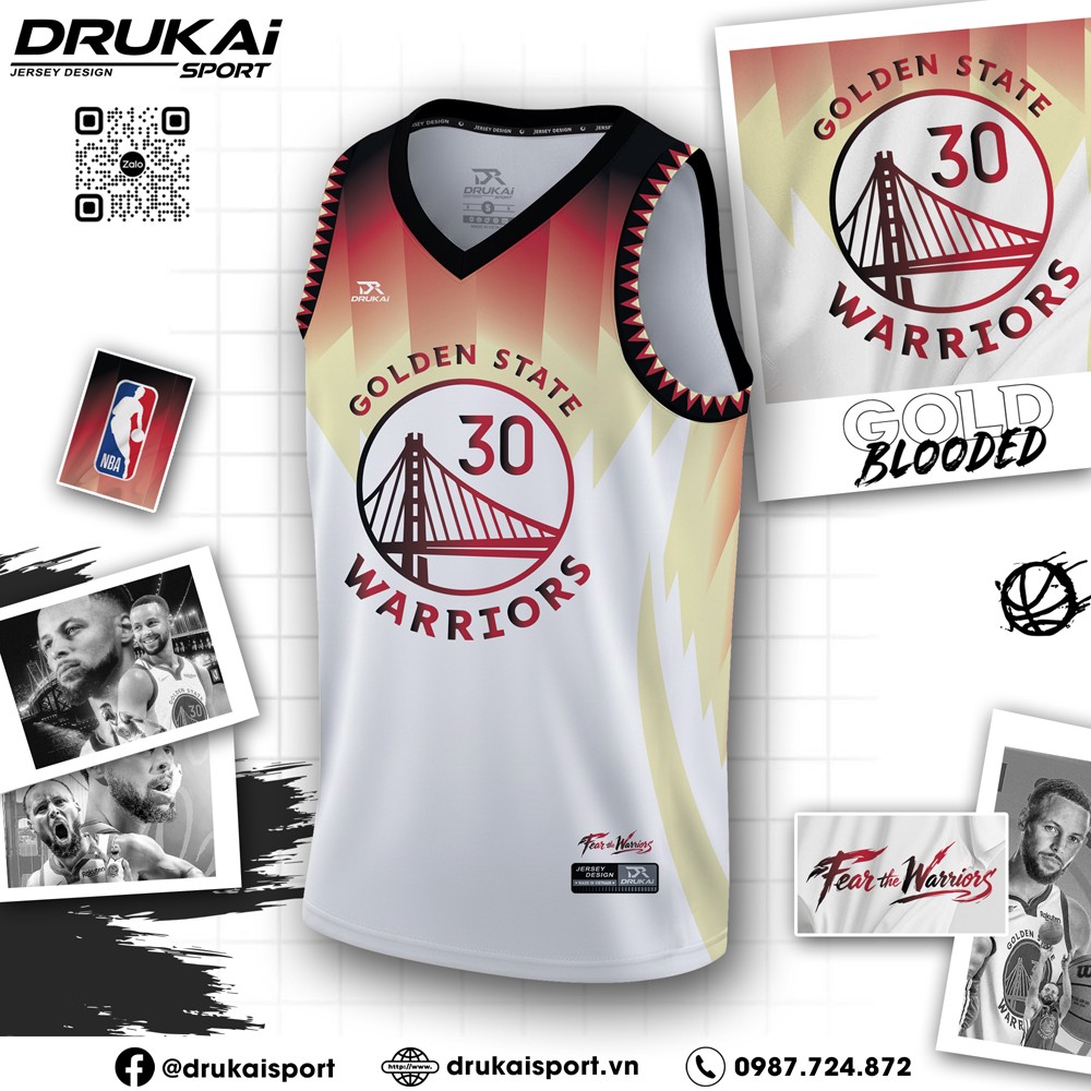 Áo tanktop Golden State Warriors trắng cam phong cách thể thao
