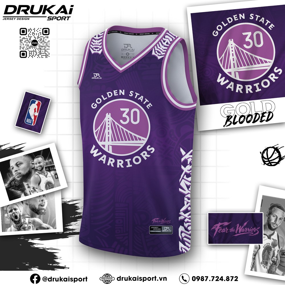Áo bóng rổ Golden State Warriors Training màu tím đậm chính hãng