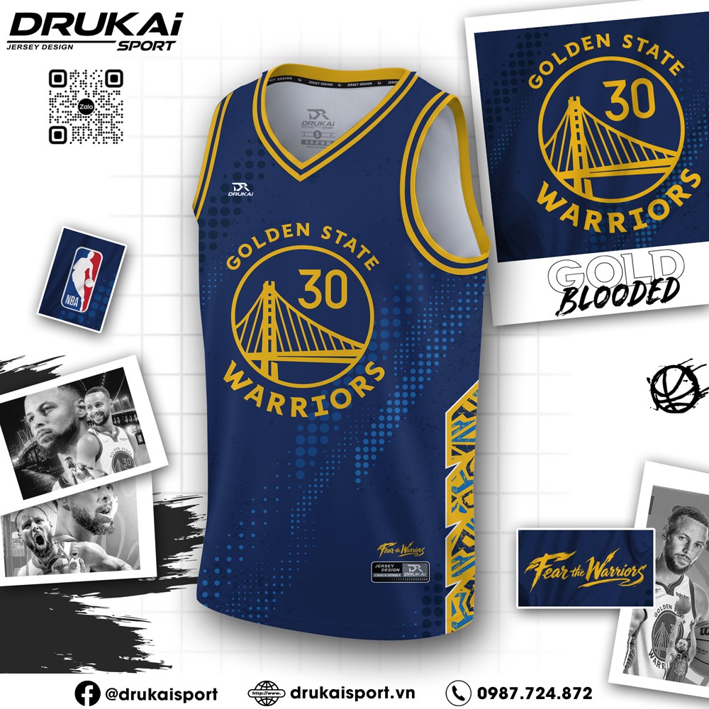 Áo Training Golden State Warriors Xanh Đậm Viền Vàng Cao Cấp