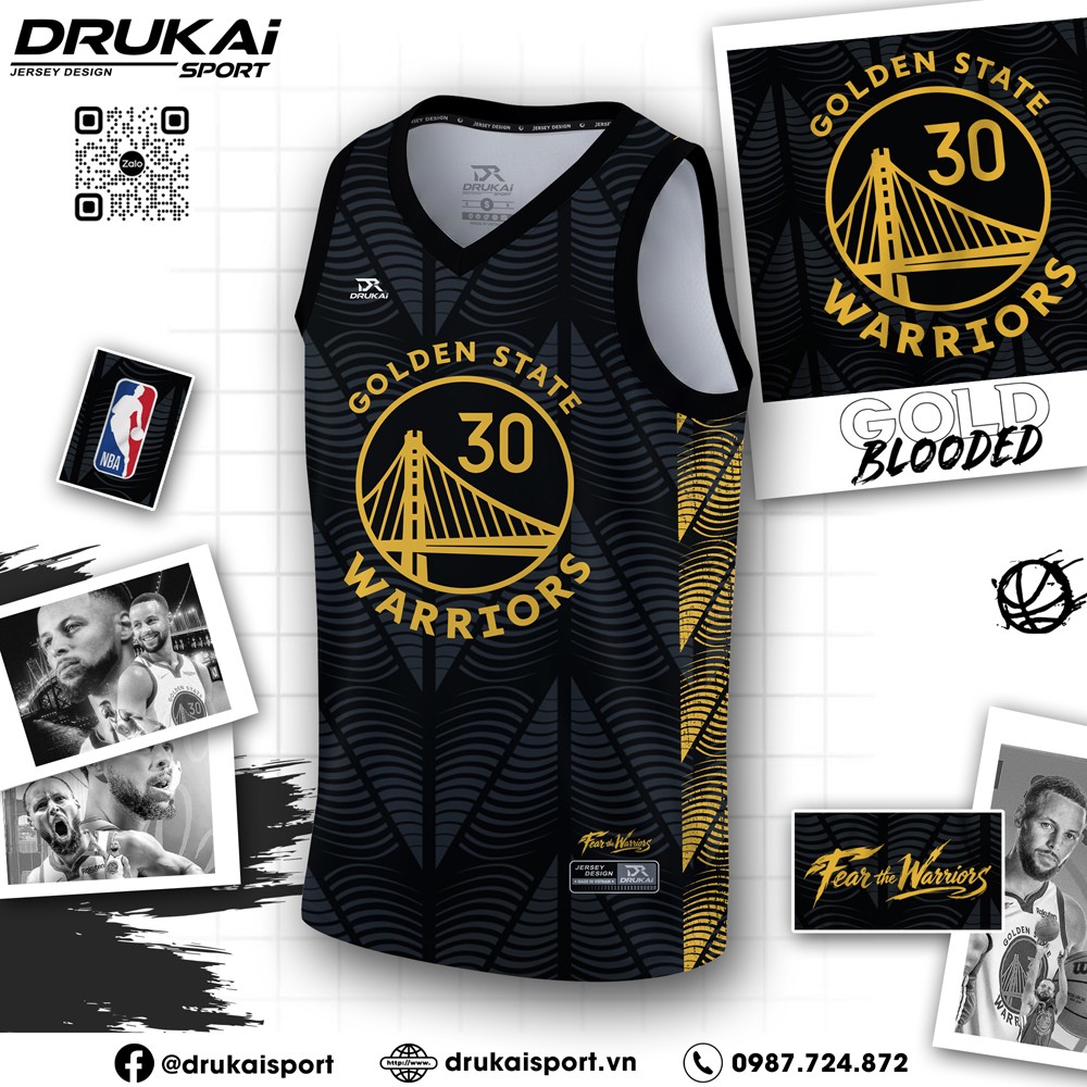 Áo tanktop bóng rổ Golden State Warriors đen vàng, thiết kế thể thao unisex